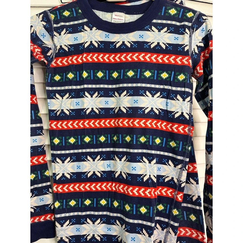 Hanna Andersson Size 160 12 Navy Fair Isle Print Holiday Organic Pajamas LJs